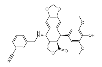 4'-O-demethyl-4β-[(3''-cyanobenzyl)amino]-4-desoxypodophyllotoxin结构式