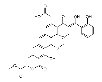 12-Hydroxy-9-[3-hydroxy-3-(2-hydroxyphenyl)-1-oxo-2-propenyl]-10,11-dimethoxy-3-(methoxycarbonyl)-1-oxo-1H-anthra[2,3-c]pyran-8-acetic acid结构式