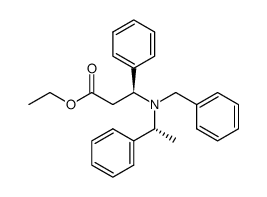 (R)-ethyl 3-(N-benzyl-N-((R)-1-phenylethyl)amino)-3-phenylpropanoate结构式
