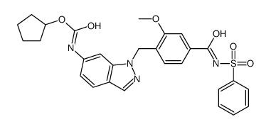 cyclopentyl N-[1-[[4-(benzenesulfonylcarbamoyl)-2-methoxyphenyl]methyl]indazol-6-yl]carbamate结构式