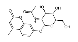 4-甲基伞形酮基 2-氨基-2-脱氧-alpha-D-吡喃葡萄糖苷结构式