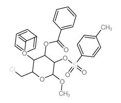 Glucopyranoside, methyl6-chloro-6-deoxy-, 3,4-dibenzoate 2-p-toluenesulfonate, a-D- (8CI)结构式