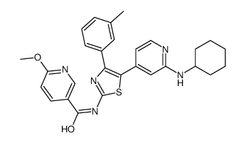 N-[5-[2-(cyclohexylamino)pyridin-4-yl]-4-(3-methylphenyl)-1,3-thiazol-2-yl]-6-methoxypyridine-3-carboxamide Structure