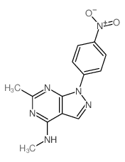 N,3-dimethyl-9-(4-nitrophenyl)-2,4,8,9-tetrazabicyclo[4.3.0]nona-1,3,5,7-tetraen-5-amine structure