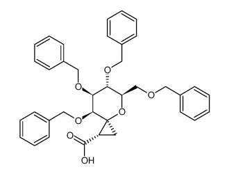 (1S,2'S)-2,3,4,6-tetra-O-benzylspiro[1,5-anhydro-D-mannitol-1,1'-cyclopropane]-2'-carboxylic acid Structure