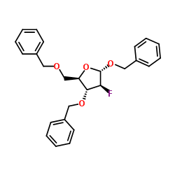 BENZYL-3,5-DI-O-BENZYL-2-DEOXY-2-FLUORO-ALPHA-D-ARABINOFURANOSIDE结构式