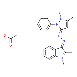 3-[(1,2-dimethyl-1H-indol-3-yl)azo]-1,5-dimethyl-2-phenyl-1H-pyrazolium acetate结构式