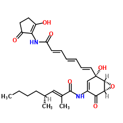 (2E,4R)-N-[(1S,5S,6R)-5-Hydroxy-5-{(1E,3E,5E)-7-[(2-hydroxy-5-oxo-1-cyclopenten-1-yl)amino]-7-oxo-1,3,5-heptatrien-1-yl}-2-oxo-7-oxabicyclo[4.1.0]hept-3-en-3-yl]-2,4-dimethyl-2-octenamide Structure