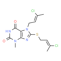 7-[(2Z)-3-chlorobut-2-en-1-yl]-8-{[(2E)-3-chlorobut-2-en-1-yl]sulfanyl}-3-methyl-3,7-dihydro-1H-purine-2,6-dione结构式