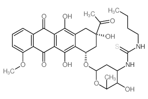 3-[6-[[(1S,3S)-3-acetyl-3,5,12-trihydroxy-10-methoxy-6,11-dioxo-2,4-dihydro-1H-tetracen-1-yl]oxy]-3-hydroxy-2-methyl-oxan-4-yl]-1-butyl-thiourea Structure