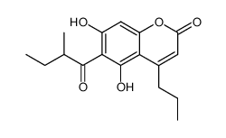 5,7-Dihydroxy-6-(2-methylbutanoyl)-4-propyl-2H-chromen-2-one结构式