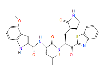 N-((S)-1-(((S)-4-Hydroxy-3-oxo-1-((S)-2-oxopyrrolidin-3-yl)butan-2-yl)amino)-4-methyl-1-oxopentan-2-yl)-4-methoxy-1H-indole-2-carboxamide structure