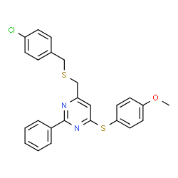 4-([(4-CHLOROBENZYL)SULFANYL]METHYL)-6-[(4-METHOXYPHENYL)SULFANYL]-2-PHENYLPYRIMIDINE Structure