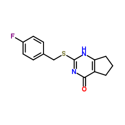 2-[(4-Fluorobenzyl)sulfanyl]-1,5,6,7-tetrahydro-4H-cyclopenta[d]p yrimidin-4-one结构式