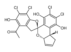 4-acetyl-6,7,7',8'-tetrachloro-3'aR*,9'bR*-dihydro-5,6',9'-trihydroxy-spiro[3H-benzofuran-2S*,5'(1'H)-cyclopenta[c][2]benzopyran]结构式