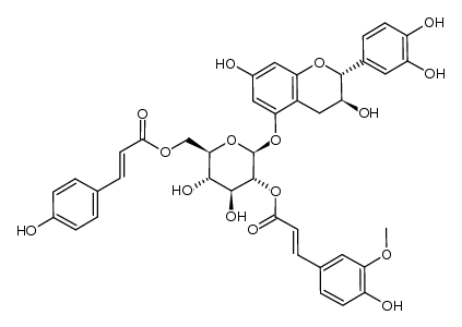 (+)-catechin 5-O-β-D-(2''-O-feruloyl-6''-O-p-coumaroyl)-glucopyranoside Structure