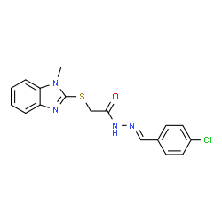 (E)-N-(4-chlorobenzylidene)-2-((1-methyl-1H-benzo[d]imidazol-2-yl)thio)acetohydrazide结构式