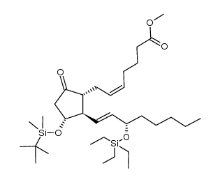 methyl (Z)-7-((1R,2R,3R)-3-{[1-(tert-butyl)-1,1-dimethylsilyl]oxy}-5-oxo-2-{(E,3S)-3-[(1,1,1-triethylsilyl)oxy]-1-octenyl}cyclopentyl)-5-heptenoate Structure