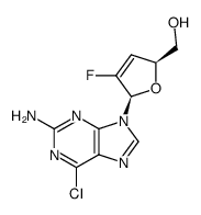 2-amino-6-chloro-9-(2,3-dideoxy-2-fluoro-β-D-glycero-pent-2-enofuranosyl)purine结构式