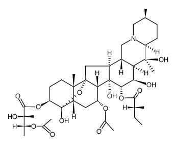 4α,9-Epoxycevane-3β,4,7α,14,15α,16β,20-heptol 7-acetate 3-[(2S,3R)-3-acetoxy-2-hydroxy-2-methylbutanoate]15-[(R)-2-methylbutanoate]结构式