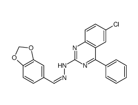N-[(E)-1,3-benzodioxol-5-ylmethylideneamino]-6-chloro-4-phenylquinazolin-2-amine结构式