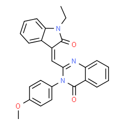 2-[(1-ethyl-2-oxo-1,2-dihydro-3H-indol-3-ylidene)methyl]-3-(4-methoxyphenyl)-4(3H)-quinazolinone结构式