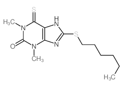 Uric acid, 1,3-dimethyl-8-hexylthio-6-thio- structure