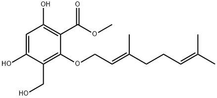 2-[[(E)-3,7-Dimethylocta-2,6-dienyl]oxy]-4,6-dihydroxy-3-(hydroxymethyl)benzoic acid methyl ester picture