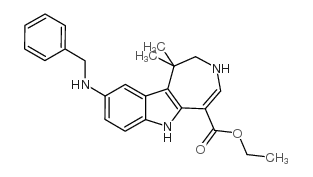 Azepino[4,5-b]indole-5-carboxylic acid, 1,2,3,6-tetrahydro-1,1-dimethyl-9-[(phenylmethyl)amino]-, ethyl ester Structure