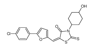 5-[1-[5-(4-chlorophenyl)furan-2-yl]methylidene]-3-(4-hydroxycyclohexyl)-2-thioxothiazolidin-4-one结构式