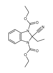 2-cyano-1,3-bis(ethoxycarbonyl)-2-ethyl-2,3-dihydrobenzimidazole Structure