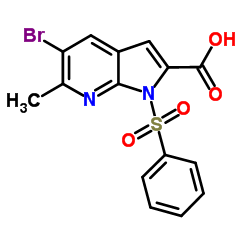 1-(Phenylsulphonyl)-5-bromo-6-Methyl-7-azaindole-2-carboxylic acid结构式