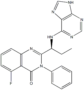 (S)-2-(1-((9H-purin-6-yl)amino)propyl)-5-fluoro-3-phenylquinazolin-4(3H)-one结构式