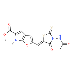 6H-Furo[2,3-b]pyrrole-5-carboxylic acid,2-[[3-(acetylamino)-4-oxo-2-thioxo-5-thiazolidinylidene]methyl]-6-methyl-,methyl ester Structure