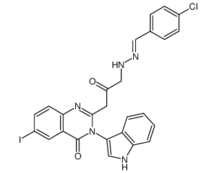 2-(p-chlorophenylmethyleneimino)aminoacetylmethyl-3-(indol-3'-yl)-6-iodo-4(3H)-quinazolinone结构式