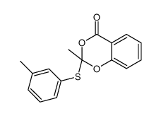 2-methyl-2-(3-methylphenyl)sulfanyl-1,3-benzodioxin-4-one结构式