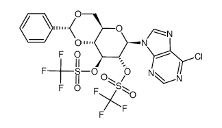 9-(4',6'-O-benzylidene-2',3'-di-O-trifluoromethanesulfonyl-β-D-glucopyranosyl)-H-6-chloropurine结构式