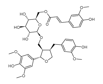 (8R,7'S,8'R)-5'-methoxylariciresinol 9'-O-β-D-(6-O-E-4-hydroxy-3-methoxycinnamoyl)glucopyranoside结构式