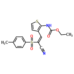 Ethyl (3-{(Z)-2-cyano-2-[(4-methylphenyl)sulfonyl]vinyl}-2-thienyl)carbamate结构式