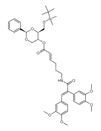 (2R,4S,5R)-4-(((tert-butyldimethylsilyl)oxy)methyl)-2-phenyl-1,3-dioxan-5-yl (E)-6-((E)-2,3-bis(3,4-dimethoxyphenyl)acrylamido)hex-2-enoate结构式