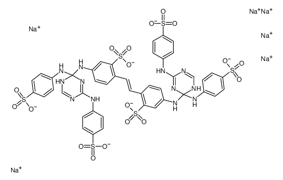 hexasodium,5-[[2,4-bis(4-sulfonatoanilino)-1H-1,3,5-triazin-4-yl]amino]-2-[(E)-2-[4-[[2,4-bis(4-sulfonatoanilino)-1H-1,3,5-triazin-4-yl]amino]-2-sulfonatophenyl]ethenyl]benzenesulfonate Structure