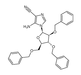 1-(2,3,5-tri-O-benzyl-β-D-arabinofuranosyl)-4-cyano-5-aminoimidazole结构式
