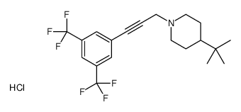 1-[3-[3,5-bis(trifluoromethyl)phenyl]-2-propynyl]-4-(tert-butyl)piperidinium chloride structure