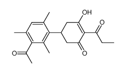 5-(3-acetyl-2,4,6-trimethylphenyl)-3-hydroxy-2-propionyl-cyclohex-2-en-1-one结构式