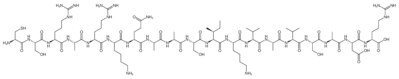 L-半胱氨酰-L-ALPHA-天冬氨酰-L-脯氨酰甘氨酰-L-酪氨酰-L-异亮氨酰甘氨酰-L-丝氨酰-N5-(二氨基亚甲基)-L-鸟氨酸结构式