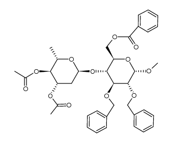 methyl 4-O-(3,4-di-O-acetyl-2,6-dideoxy-α-L-arabino-hexopyranosyl)-6-O-benzoyl-2,3-di-O-benzyl-α-D-glucopyranoside Structure