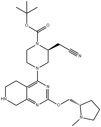 1-Piperazinecarboxylic acid, 2-(cyanomethyl)-4-[5,6,7,8-tetrahydro-2-[[(2S)-1-methyl-2-pyrrolidinyl]methoxy]pyrido[3,4-d]pyrimidin-4-yl]-, 1,1-dimethylethyl ester, (2S)- picture