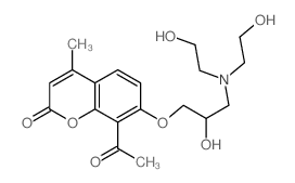 8-acetyl-7-[3-(bis(2-hydroxyethyl)amino)-2-hydroxy-propoxy]-4-methyl-chromen-2-one structure