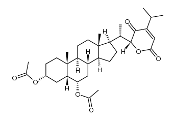 Δ24(28)-(22R)-3α,6α-diacetoxy-24-carboxyethylene-23-oxo-5β-cholesten-22(29)-lactone Structure