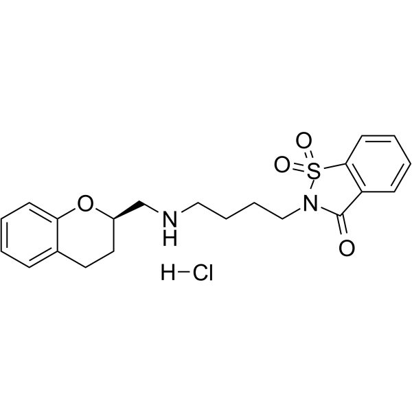 2-(4-{[(2R)-3,4-Dihydro-2H-chromen-2-ylmethyl]amino}butyl)-1,2-be nzothiazol-3(2H)-one 1,1-dioxide hydrochloride (1:1)结构式